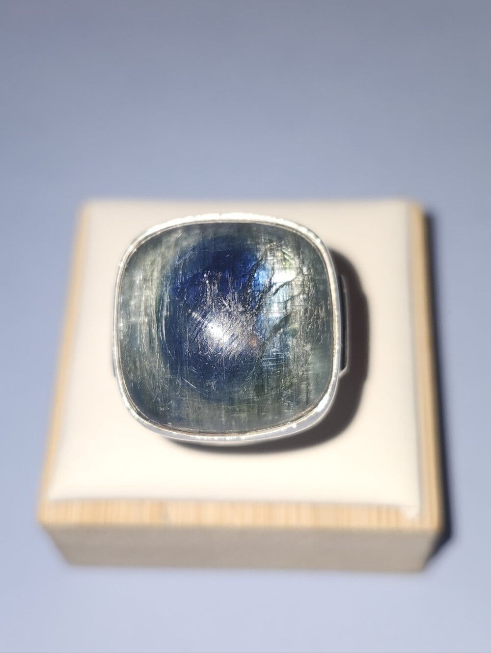 Vintage Natural Blue Labradorite 925 Sterling Silver Ring Size 8 10.34 Grams